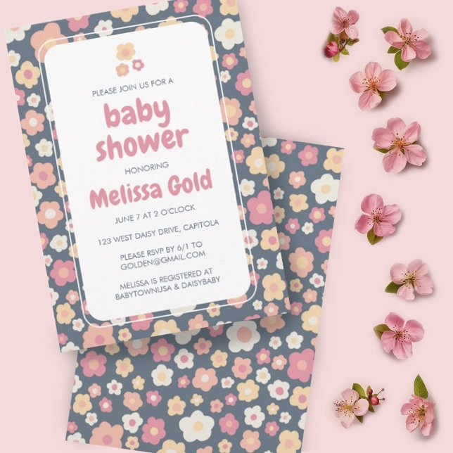 BABY SHOWER Groovy Sweet Daisy Blommigt ANPASSNING Inbjudningar (Sweet daisy pattern baby shower invitations. Customize with your own text too)