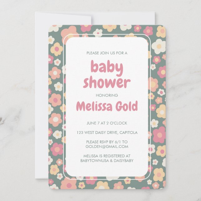 BABY SHOWER Groovy Sweet Daisy Blommigt ANPASSNING Inbjudningar (Framsida)