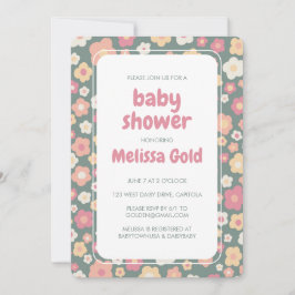 BABY SHOWER Groovy Sweet Daisy Blommigt ANPASSNING Inbjudningar