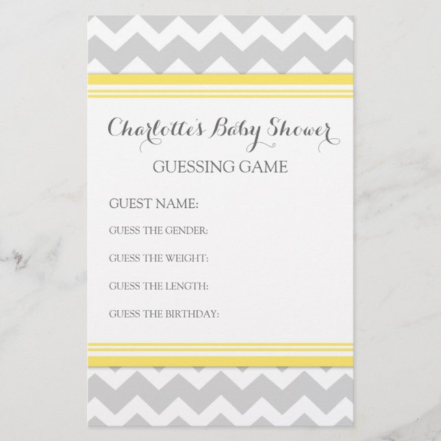 Baby Shower Guessing Game Grått Chevron (Framsida)