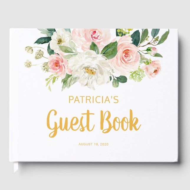 Baby Shower Guest Bokar,  Blommigt Guest Bok (Framsida)