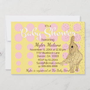 Baby Shower Guld Baby Elephant Inbjudningar