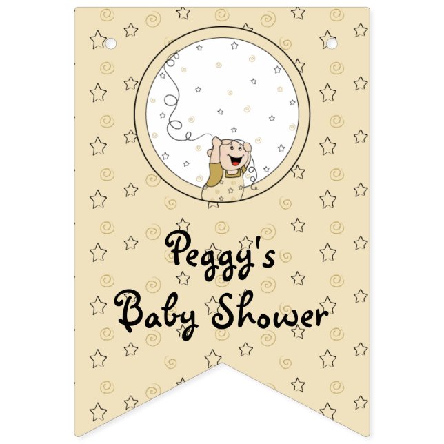 Baby Shower Guld/Black Stars, Svettskannerskannern Vimplar (Sextonde flaggan)