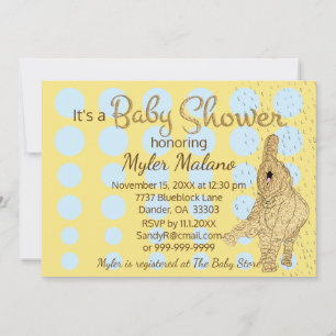 Baby Shower Guld Blue Baby Elephant Blue Blue Inbjudningar