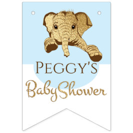Baby Shower Guld/Blue Elephant, Swallowtail Banner Vimplar