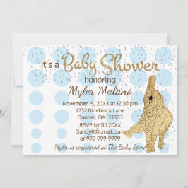 Baby Shower Guld Blue White Baby Elephant Inbjudningar