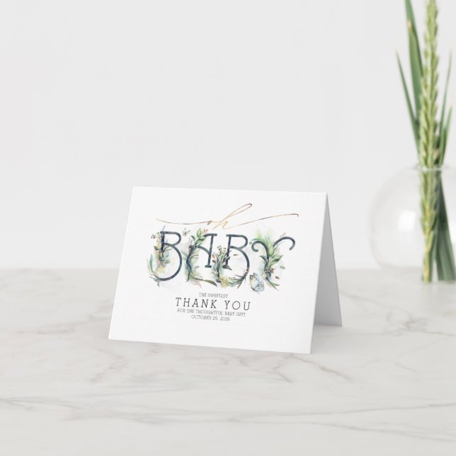 Baby Shower Guld Greenery Tack Kort (Framsida)
