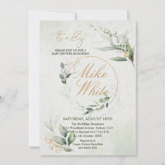 Baby Shower Guld och Grönt Design - det är en Boy Inbjudningar
