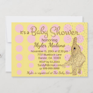 Baby Shower Guld Rosa Baby Elephant Inbjudningar