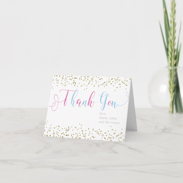 Baby Shower Guld Rosa Blue Boy Tack Kort (Framsida)