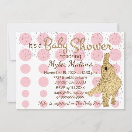 Baby Shower Guld Rosa White Baby Elephant Inbjudningar