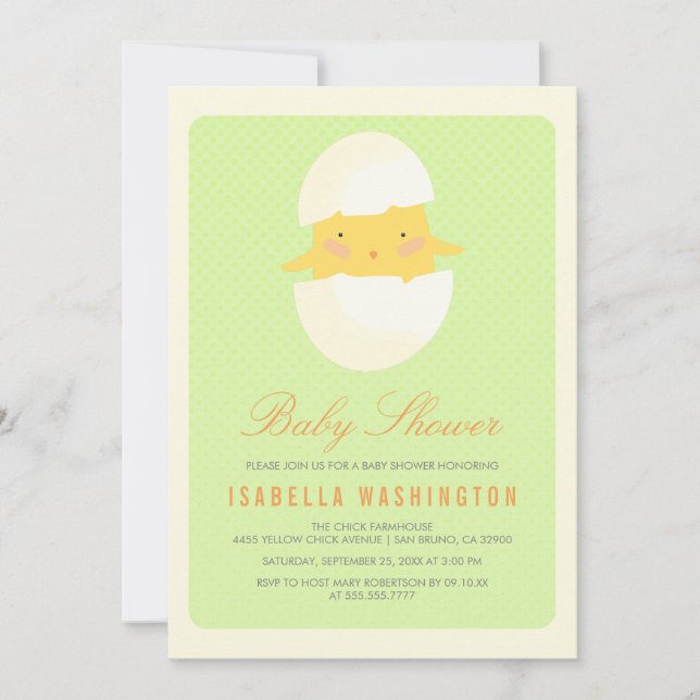 Baby Shower| Gult Baby Chick som kläckts ur ägg Inbjudningar (Framsida)