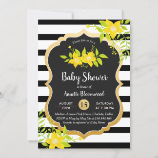 Baby Shower | Gultens Blommigt | Elegant Rand Inbjudningar