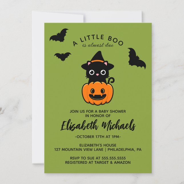 BABY SHOWER | Halloween Cute Cat Witch Anteckningskort (Framsida)