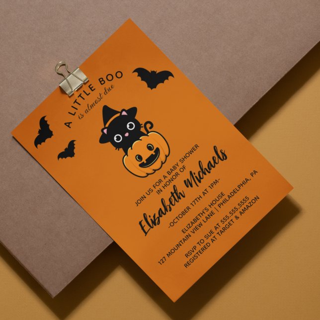 BABY SHOWER | Halloween Cute Cat Witch Anteckningskort (Skapare uppladdad)