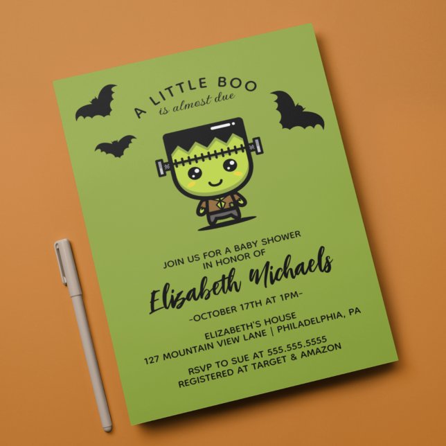 BABY SHOWER | Halloween Cute Frankenstein Anteckningskort (Skapare uppladdad)