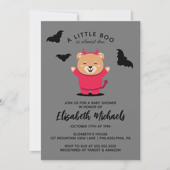 BABY SHOWER | Halloween Cute Lil Bear Djävulen Anteckningskort (Framsida)