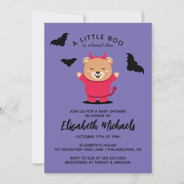 BABY SHOWER | Halloween Cute Lil Bear Djävulen Anteckningskort (Framsida)