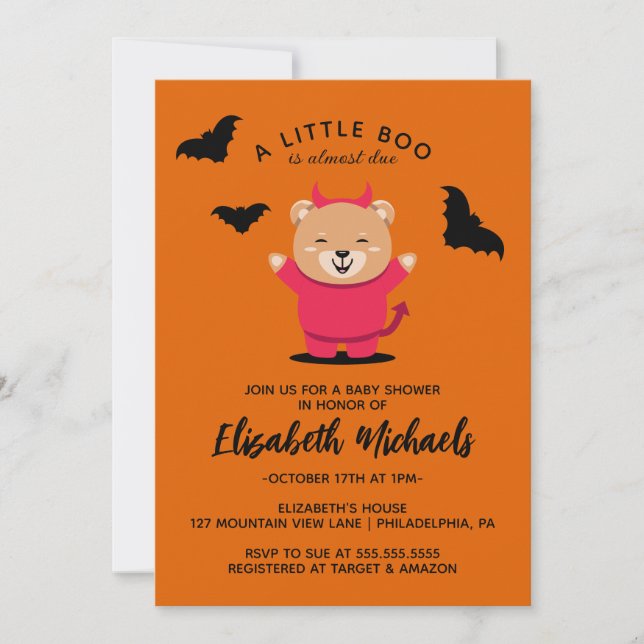 BABY SHOWER | Halloween Cute Lil Bear Djävulen Anteckningskort (Framsida)