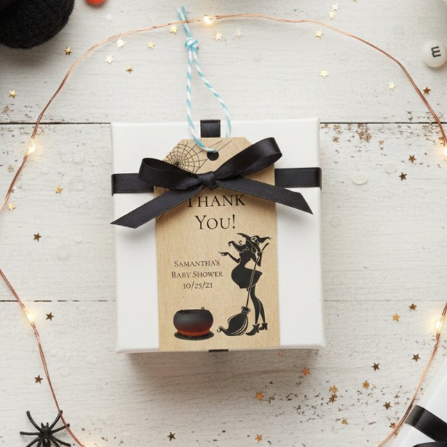 Baby Shower Halloween Häxa Förmån Presentetikett (Skapare uppladdad)