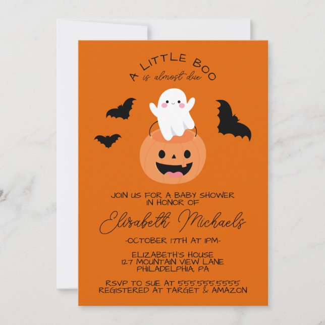BABY SHOWER | Halloween Lil'Boo Ghost Anteckningskort (Framsida)