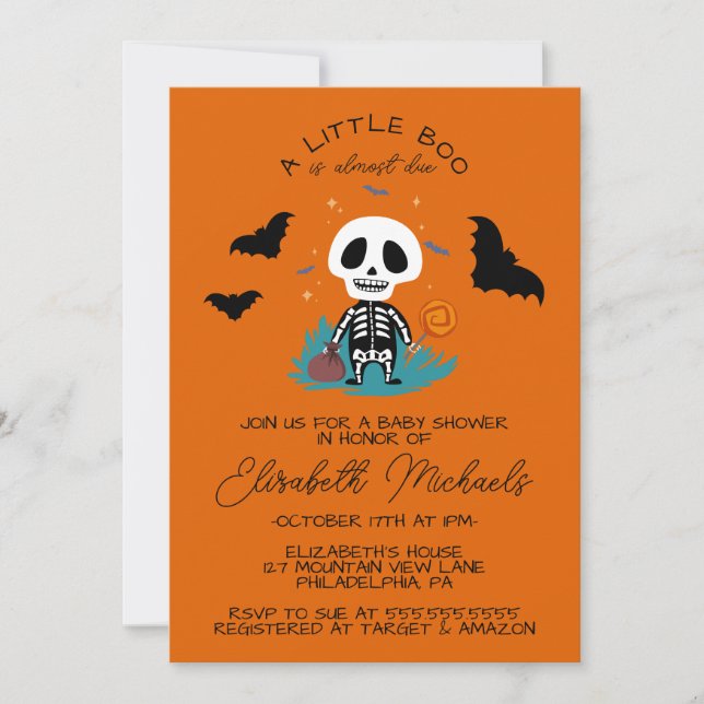 BABY SHOWER | Halloween Lil'Boo Skeleton Anteckningskort (Framsida)