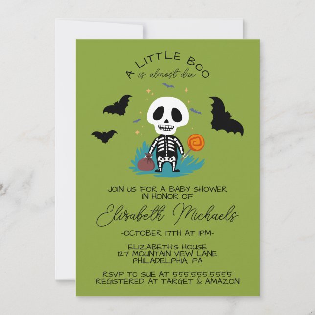 BABY SHOWER | Halloween Lil'Boo Skeleton Anteckningskort (Framsida)