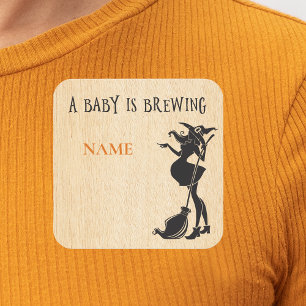 Baby Shower Halloween Namn bricka Brewing Witch Fyrkantigt Klistermärke