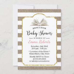 Baby Shower Hämta en Burlap-Rand för begäran om Bo Inbjudningar