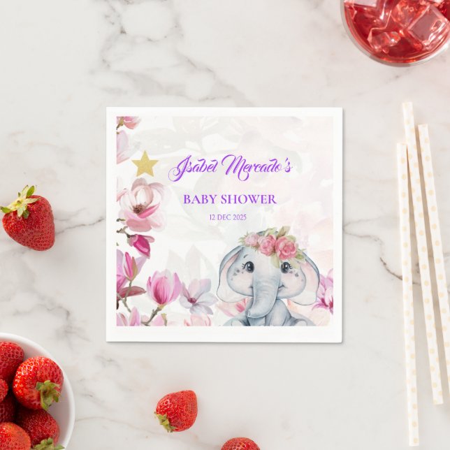 Baby Shower Handduk med Blommig Elefant Pappersservett (Insitu)