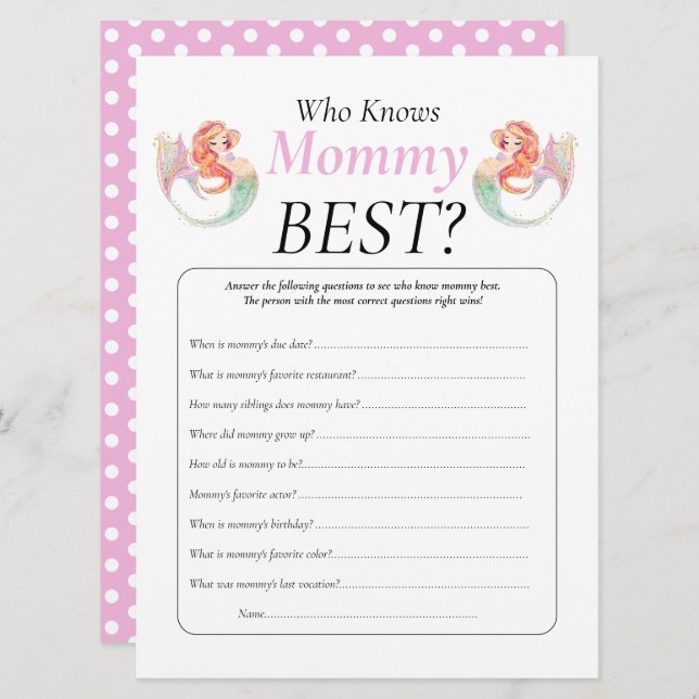 Baby Shower Havsfrun Under Havet Känner Mamma   Inbjudningar (Fram/baksida)