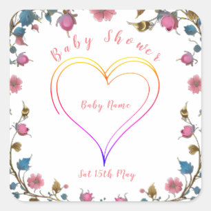 Baby Shower Heart Fyrkantigt Klistermärke