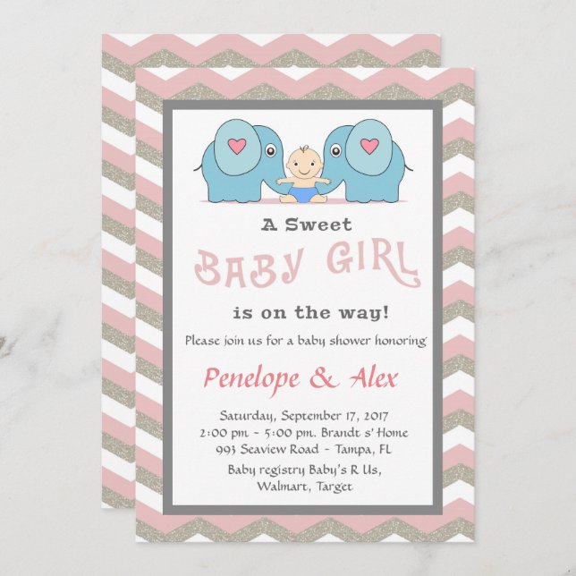 Baby Shower honoring Girl, rosa, white, färg Inbjudningar (Fram/baksida)