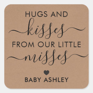 Baby Shower Hugs and Kisses Märkre, Flicka, Kraft Fyrkantigt Klistermärke