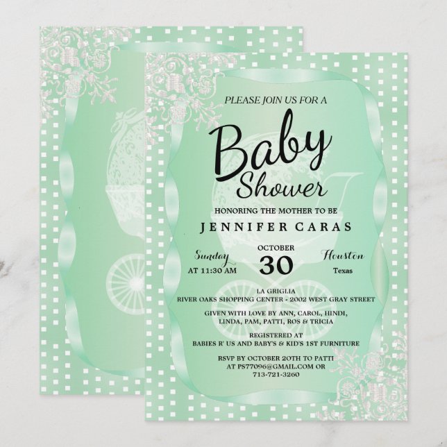 Baby Shower i en Elegant Mint-Grönt och White Inbjudningar (Fram/baksida)
