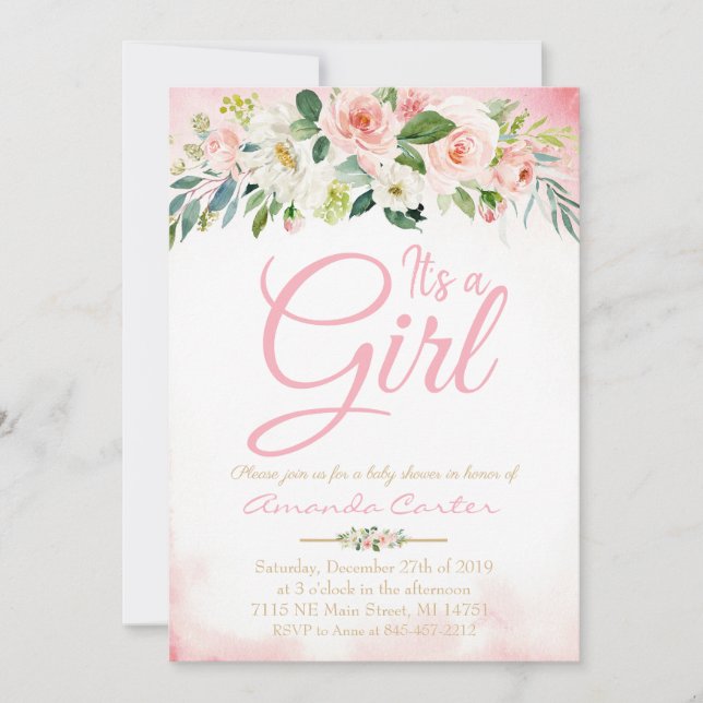 Baby Shower-inbjudan är en flickdusch (Framsida)