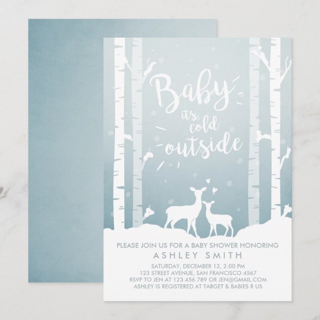 Baby Shower inbjudan Baby är kallet utanför Hjort (Fram/baksida)