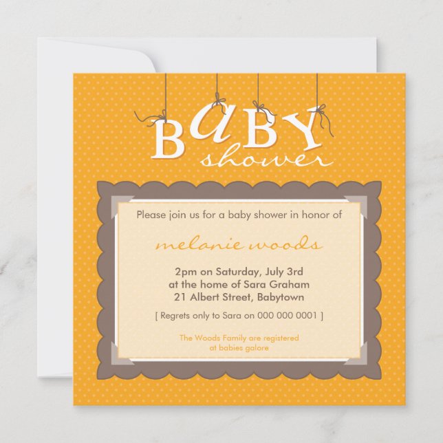 BABY SHOWER INBJUDAN: baby brev 1SQ Inbjudningar (Framsida)