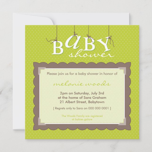 BABY SHOWER INBJUDAN: baby brev 2SQ Inbjudningar (Framsida)