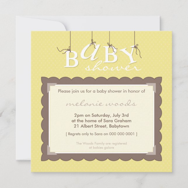 BABY SHOWER INBJUDAN: baby brev 7SQ Inbjudningar (Framsida)