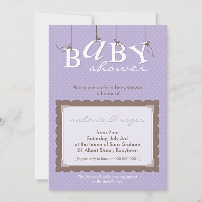 BABY SHOWER INBJUDAN: baby brev 9P Inbjudningar (Framsida)