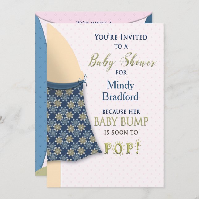 BABY SHOWER-INBJUDAN - BABY BUMP - ROLIGT-HUMOR INBJUDNINGAR (Fram/baksida)