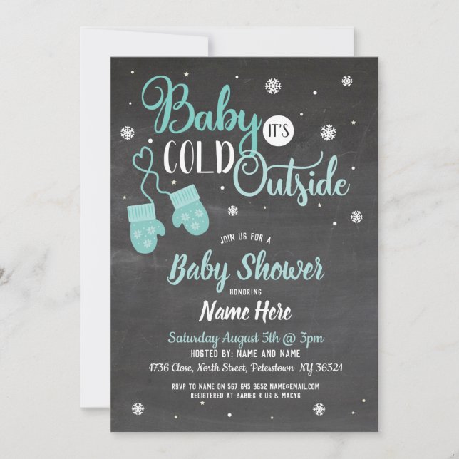 Baby Shower Inbjudan Baby Det är kall utanför Mint (Framsida)