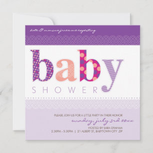 BABY SHOWER INBJUDAN: baby mönstrad brev 2SQ Inbjudningar