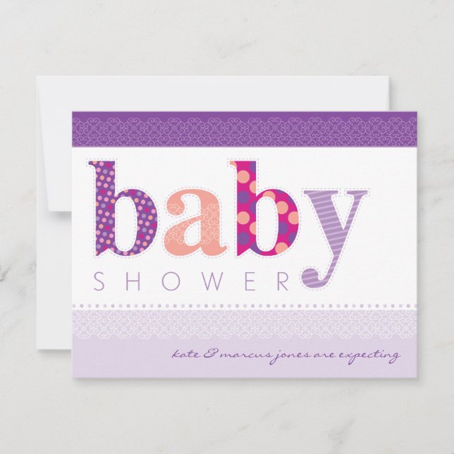 BABY SHOWER INBJUDAN :: baby mönstrat brev 2L (Framsida)