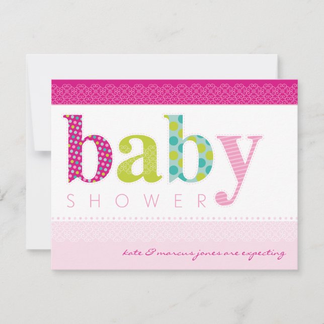 BABY SHOWER INBJUDAN :: baby mönstrat brev 3L (Framsida)