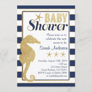 Baby Shower-inbjudan Beach Theme-Guld Seahorse Inbjudningar