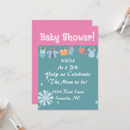 Baby Shower-inbjudan Blå och Rosa Inbjudningar