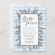 Baby Shower-inbjudan | Blå rand och blommigtar