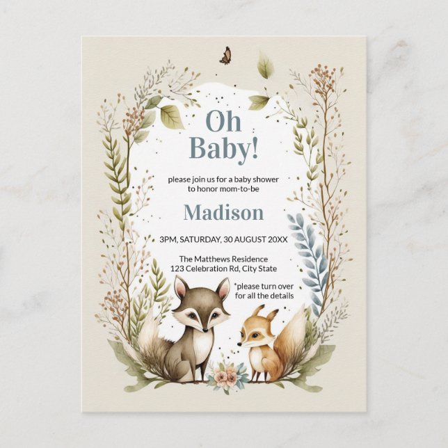 Baby Shower Inbjudan Boy Animals (Framsida)